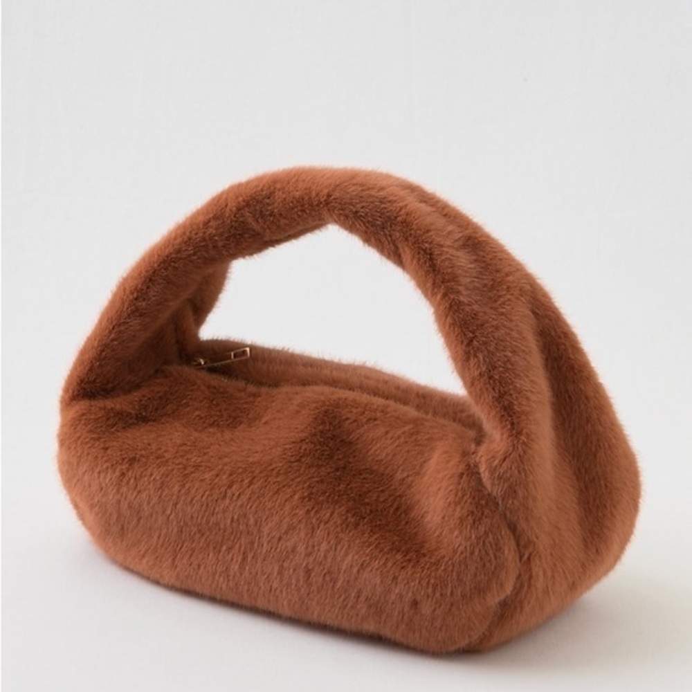 Aerie Mini Fur Bag In brown with gold zipper details NWT
